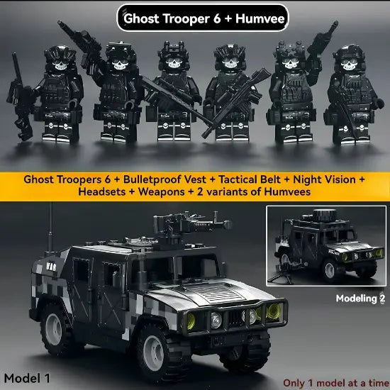 Ghost Troopers 6 + Bulletproof Vest + Tactical Belt + Night Vision + Headsets+ Weapons + Hummer