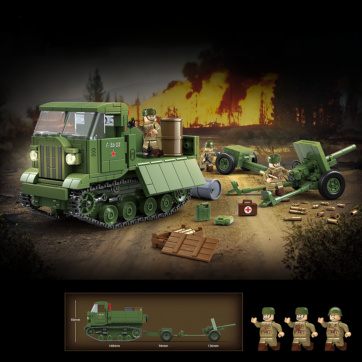 WW2 Soviet Army STZ-5 Tractor + 45mm AT Howitzer1