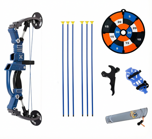 BAZILBAZOS Youth Archery Training Set for Kids Ages 8–16 – Compound-Style Beginner Bow with Soft-Tip Arrows, Target Practice Kit for Supervised Outdoor Play