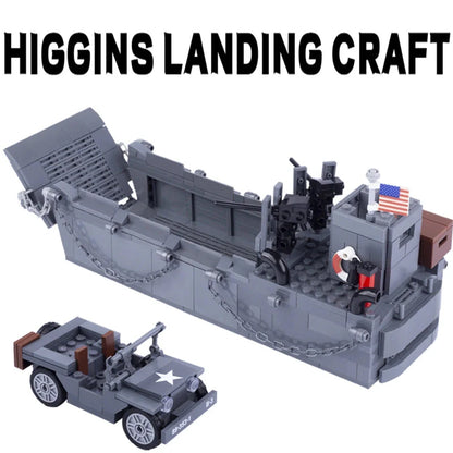 WW2 US Army Higgins Landing Craft with Jeep Custom Military MOC
