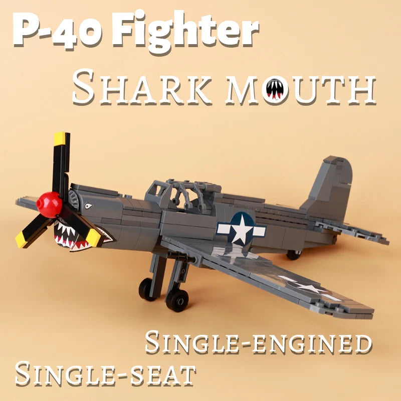P-40 Fighter Aircraft Shark Mouth Custom Military MOC1