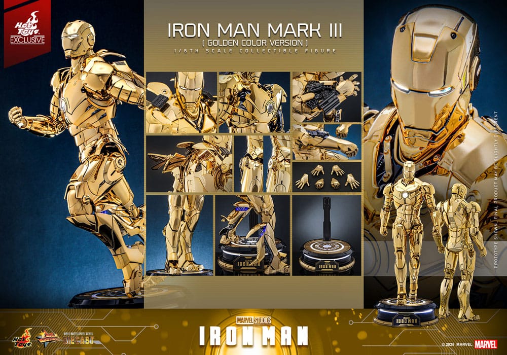 Iron Man Movie Masterpiece Diecast Action Figure 1/6 Iron Man Mark III (Gold Color Version) Hot Toys Exclusive 33cm19