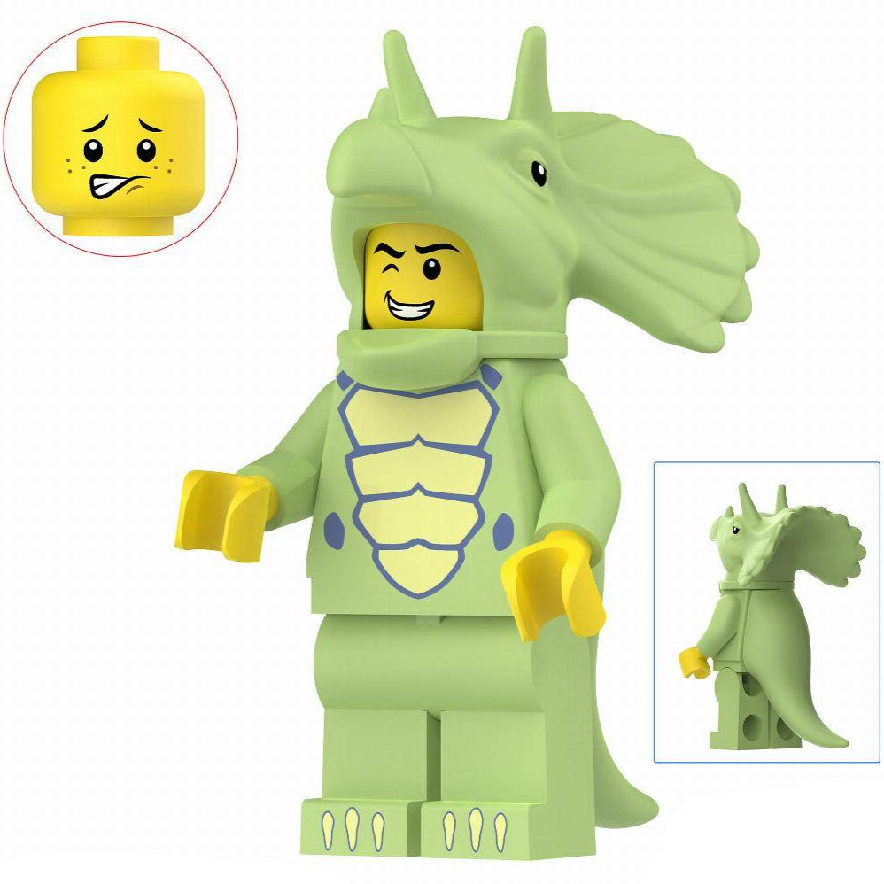 Green Triceratops Costume Fan Custom Minifigure