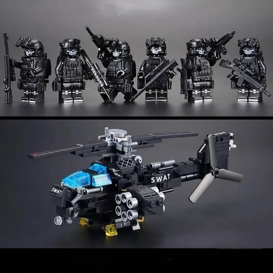 6 - person ghost operation special police set with a special police plane and complete equipment.