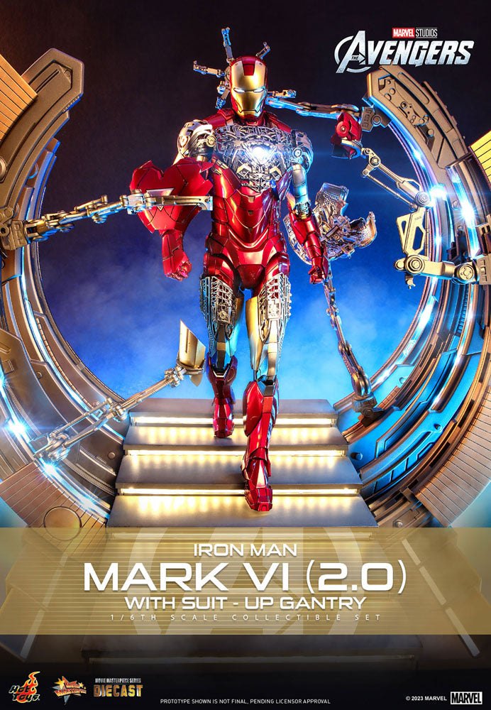 Marvel's The Avengers Movie Masterpiece Diecast Action Figure 1/6 Iron Man Mark VI (2.0) with Suit-Up Gantry 32cm2