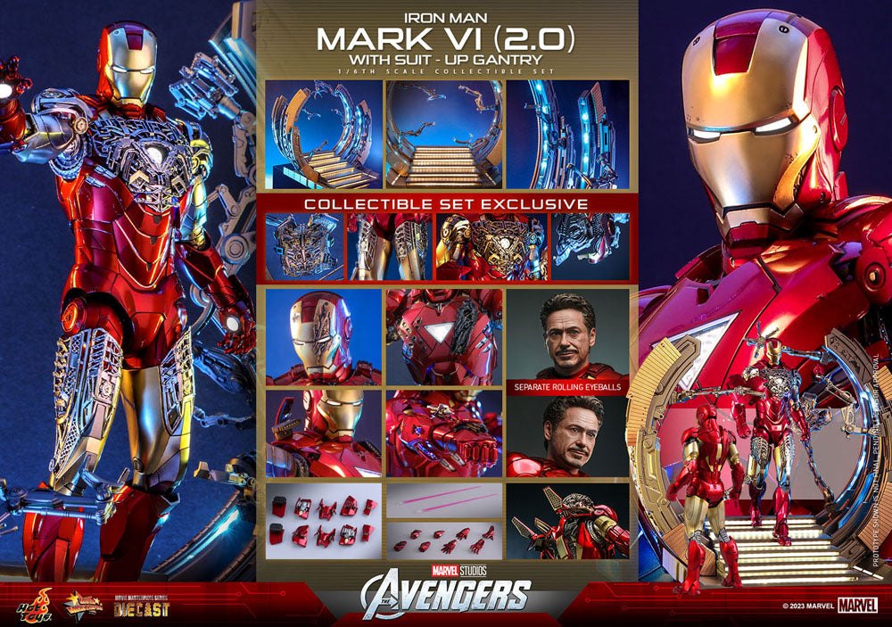 Marvel's The Avengers Movie Masterpiece Diecast Action Figure 1/6 Iron Man Mark VI (2.0) with Suit-Up Gantry 32cm22