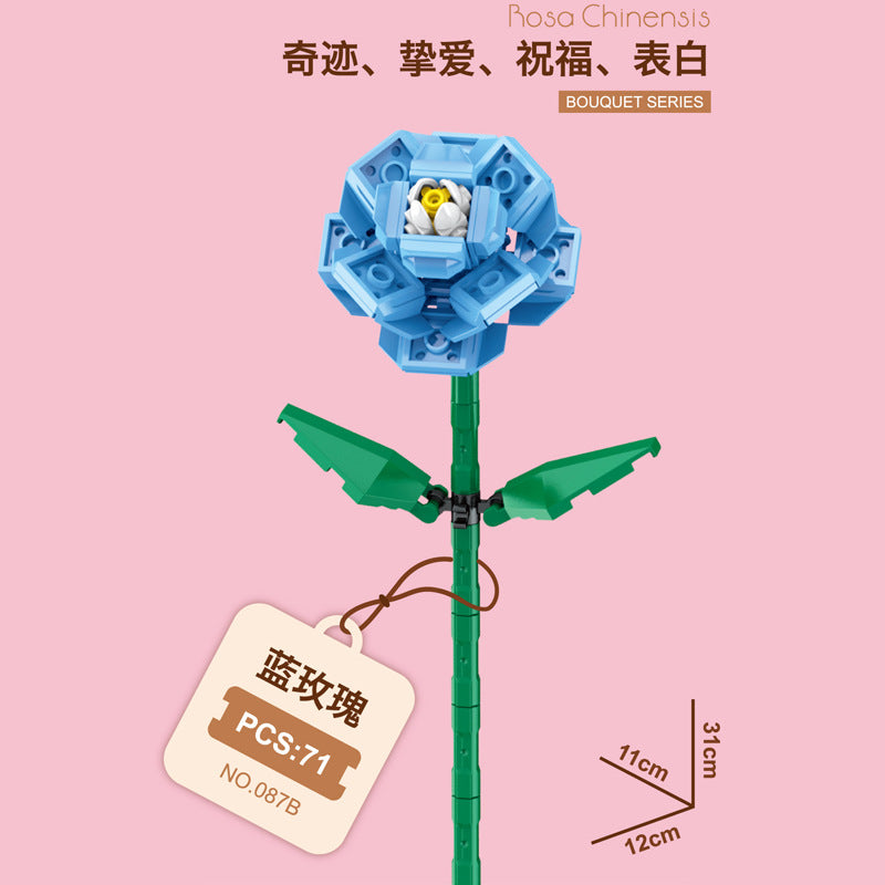087B-5-Blue Rose Building Block Flower (71pcs)