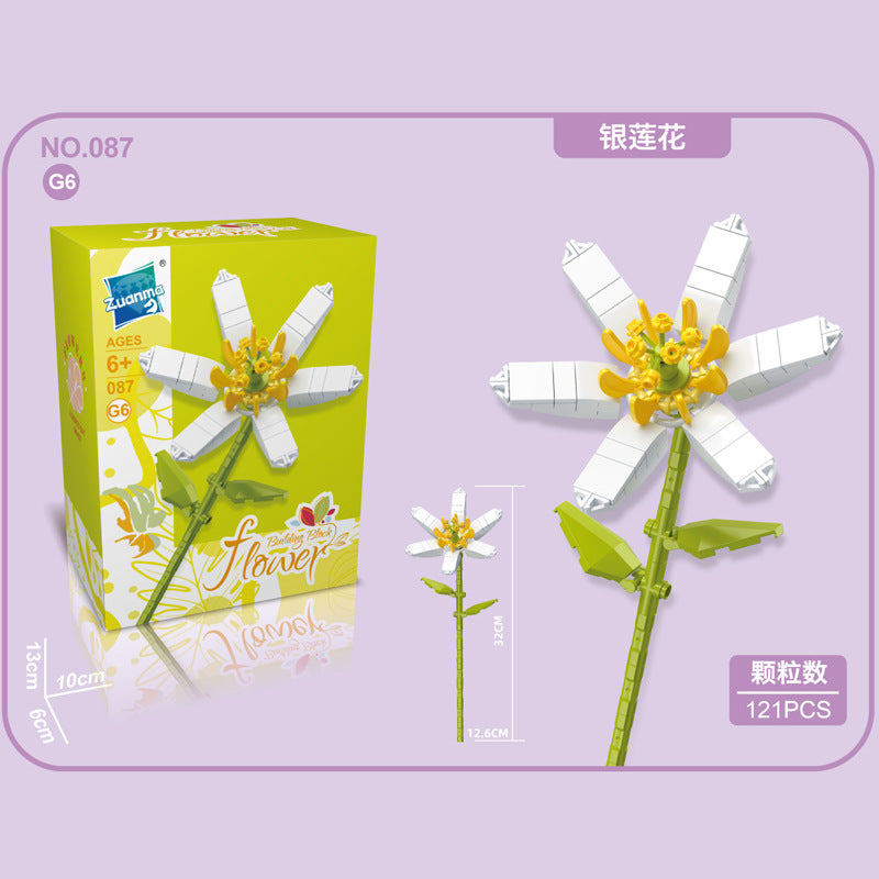 087G-6-Silver Lotus Building Block Flowers (121pcs)