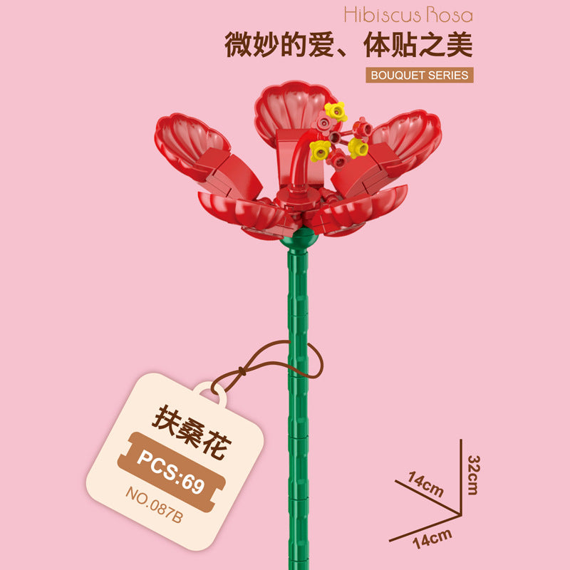 087B-1-Hibiscus Flower Building Block Flower (69pcs)