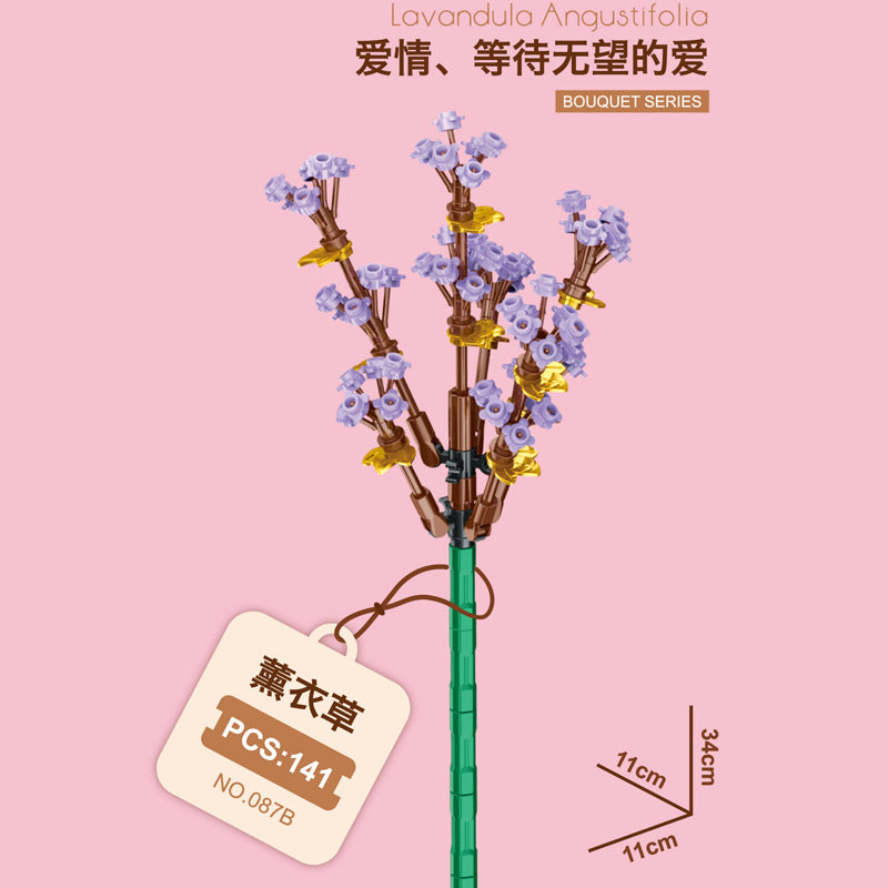 087B-6-Lavender Building Block Flower (141pcs)