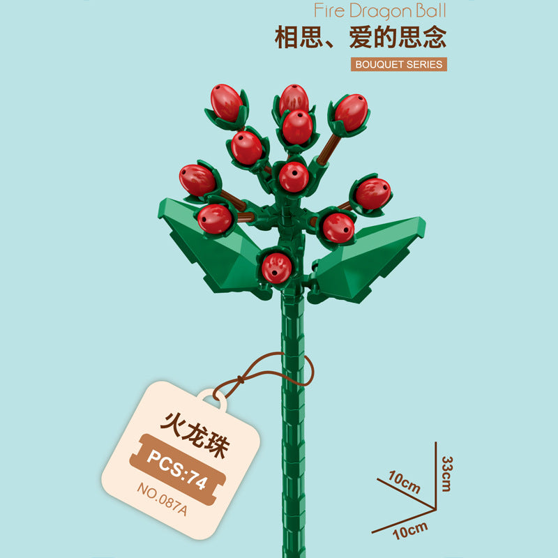 087A-3-Fire Dragon Pearl Building Block Flower (74pcs)