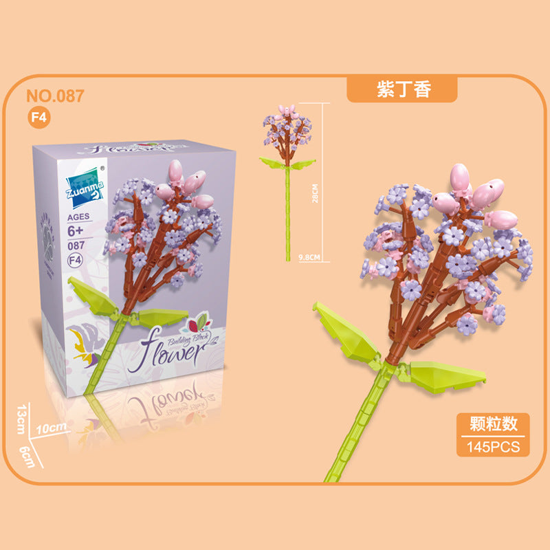 087F-4-Lilac Building Block Flower (145pcs)