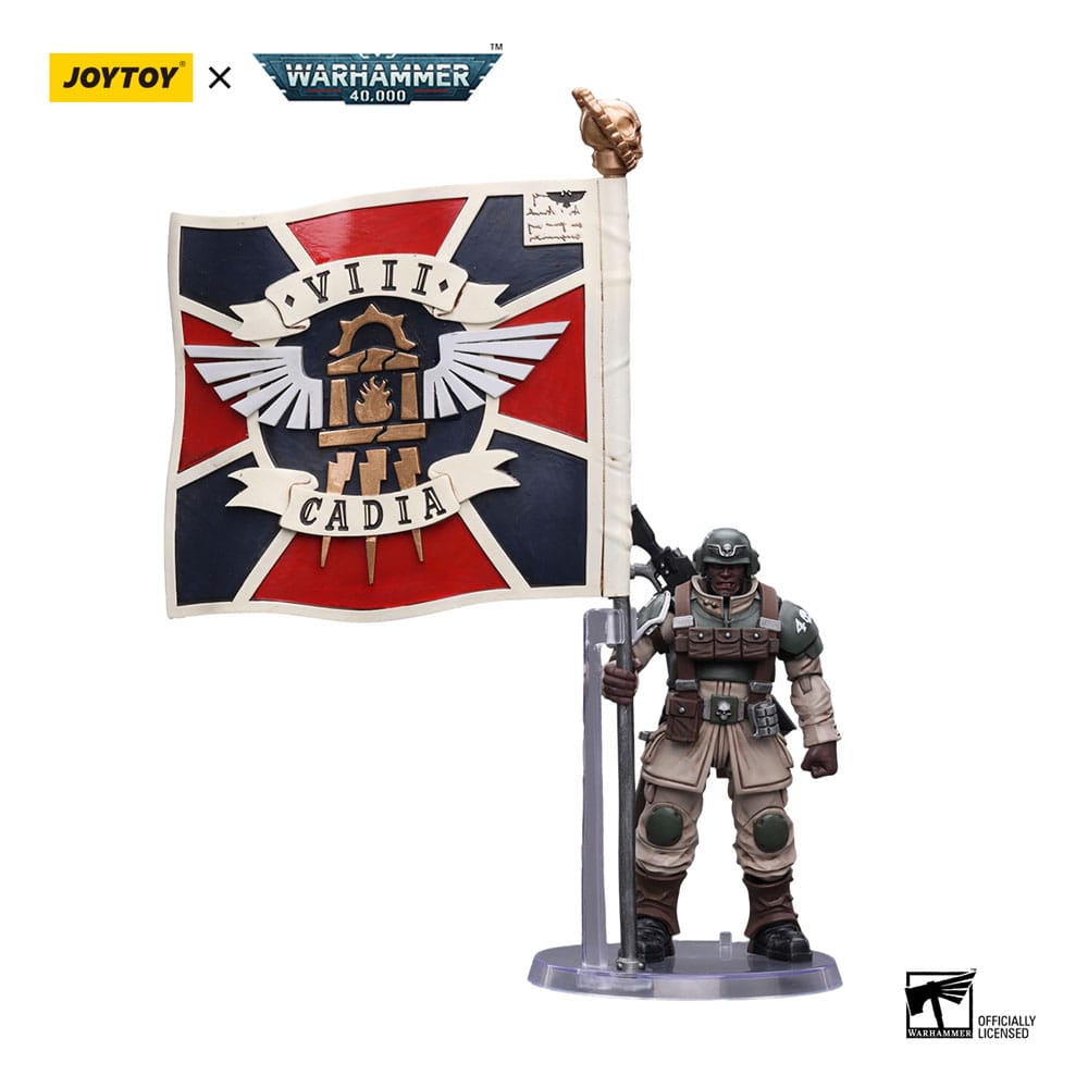 Warhammer 40k Action Figure 1/18 Astra Militarum Cadian Command Squad Veteran with Regimental Standard 12cm2