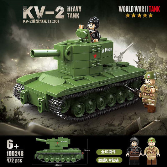 100248 Russian KV-2 Heavy Tank with 472 Pieces Tank Model Ww2 Tanks DIY Educational Toy Building Model Kit Militaryd Tank Building Blocks Set