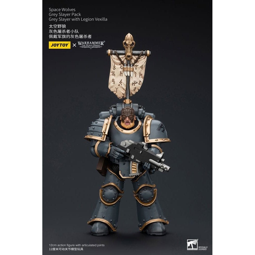 Warhammer The Horus Heresy Action Figure 1/18 Space Wolves Grey Slayer Pack Grey Slayer With Legion Vexilla 12cm1