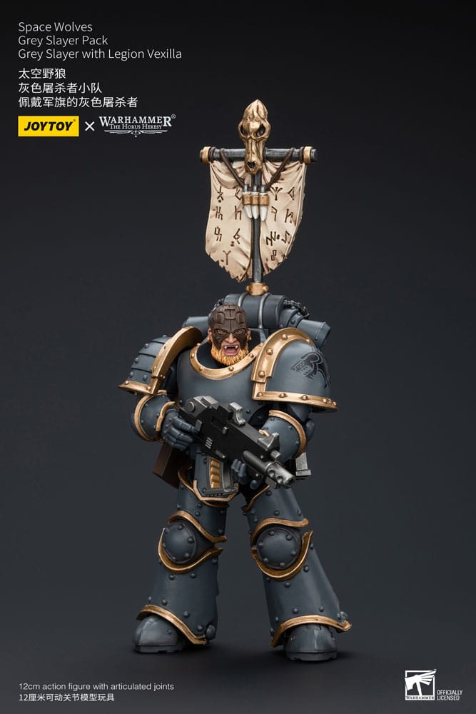 Warhammer The Horus Heresy Action Figure 1/18 Space Wolves Grey Slayer Pack Grey Slayer With Legion Vexilla 12cm3