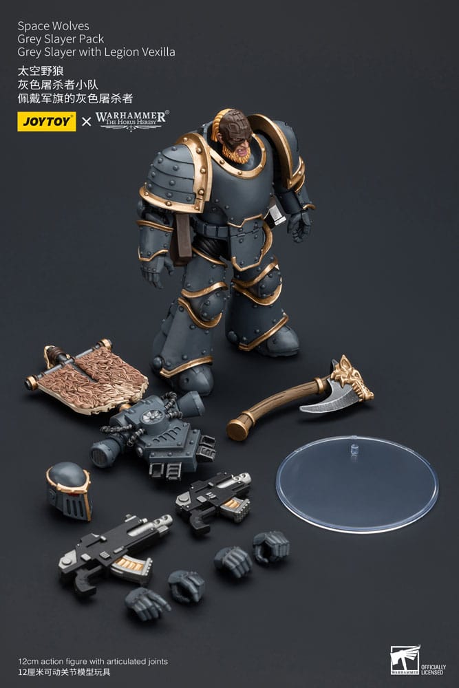 Warhammer The Horus Heresy Action Figure 1/18 Space Wolves Grey Slayer Pack Grey Slayer With Legion Vexilla 12cm2